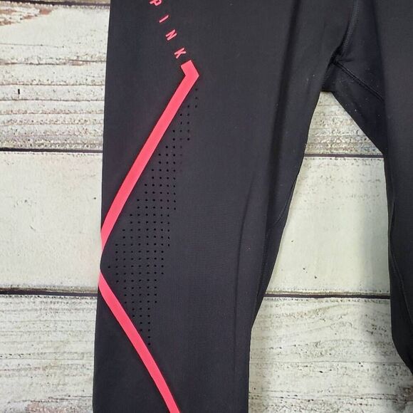 Victoria’s Secret PINK Ultimate Leggings Black Neon Pink Trim Size L - Picture 3 of 9